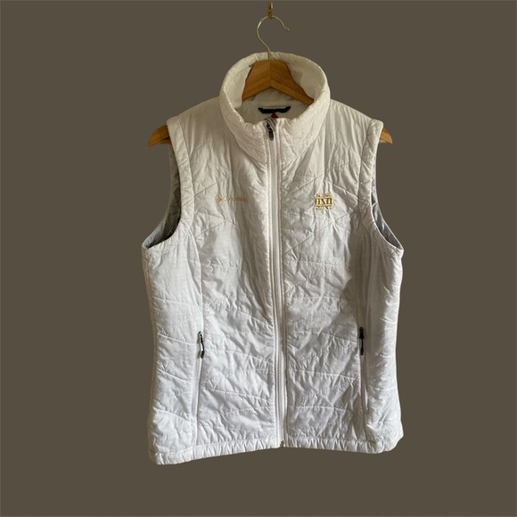 Columbia Vest Women’s L White Omni Shield For Notre Dame Hiking Lightweight - Picture 1 of 8